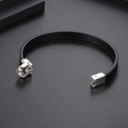 Simple Personality Handmade Woven Leather String Bracelet Men's European and American Titanium Steel Bracelet Vintage Bracelet Light Luxury Yl257