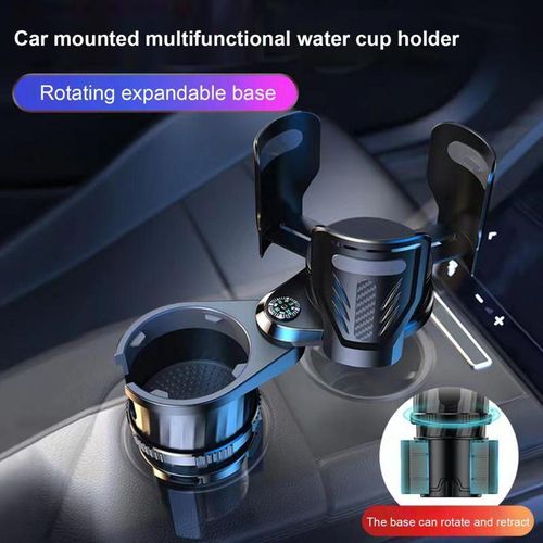 Carbon Fiber Car Cup Holder With Compass Multifunctional Adjustable 2-In-1 Space Saving Easy Install Drink Rack