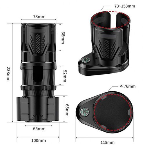 Carbon Fiber Car Cup Holder With Compass Multifunctional Adjustable 2-In-1 Space Saving Easy Install Drink Rack