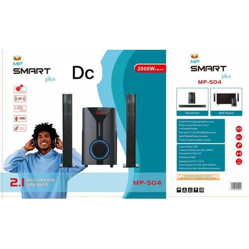 Smartplus 2.1 Channel Speaker With Convertible Soundbar And Super Subwoofer AC/DC -Black.