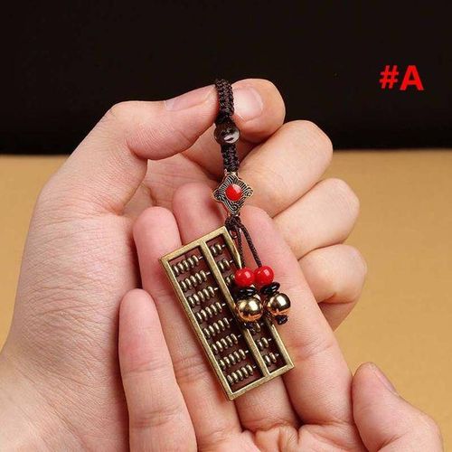 Blessing Brass Money Car Accessories Feng Shui Coins Key Rings Bag Keychain Brass Abacus Keychain Car Key Chain Keyfob-A_black