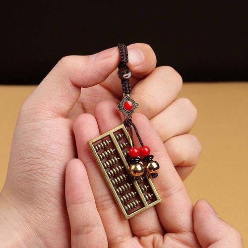 Blessing Brass Money Car Accessories Feng Shui Coins Key Rings Bag Keychain Brass Abacus Keychain Car Key Chain Keyfob-A_black