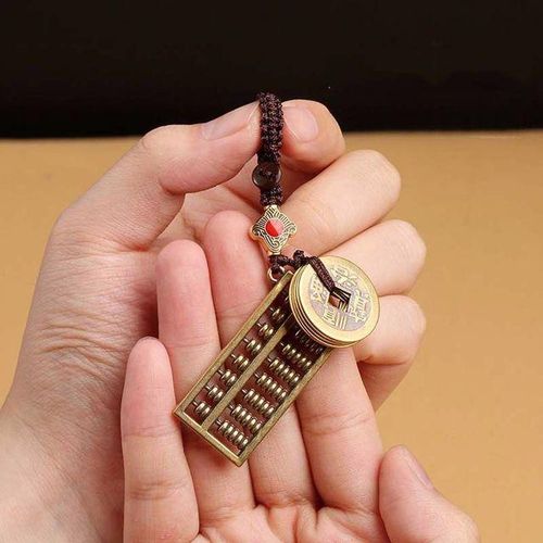 Blessing Brass Money Car Accessories Feng Shui Coins Key Rings Bag Keychain Brass Abacus Keychain Car Key Chain Keyfob-A_black