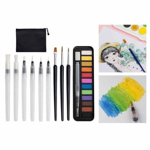 Portable Solid Watercolor  Set Pigment Art Supplies Water Brushes