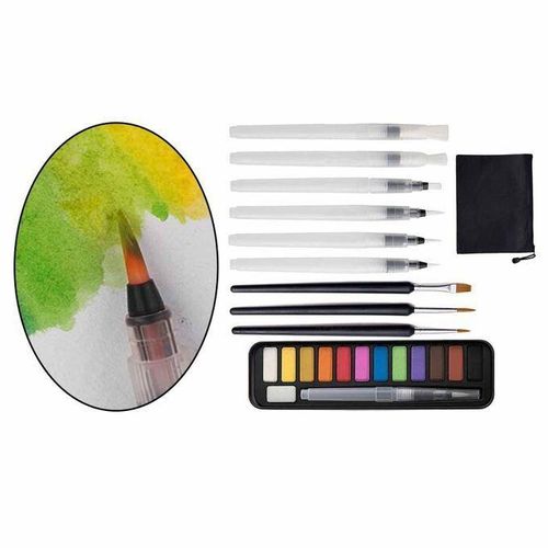 Portable Solid Watercolor  Set Pigment Art Supplies Water Brushes