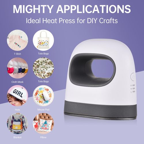Mini Heat Press Machine T-Shirt Printing Easy Heating Transfer Press Iron Machines for Clothes Bags Hats Pads Blanket Leather Portable HTV Vinly Projects DIY Home Business NO5112