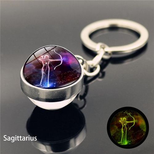 12 Constellation Luminous Keychain Glass Pendant Zodiac Keychain Glow Dark Key Chain Holder Men Women Birthday Gift-Sagittarius_Silver