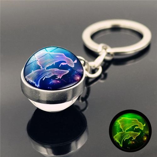 12 Constellation Luminous Keychain Glass Pendant Zodiac Keychain Glow Dark Key Chain Holder Men Women Birthday Gift-Sagittarius_Silver
