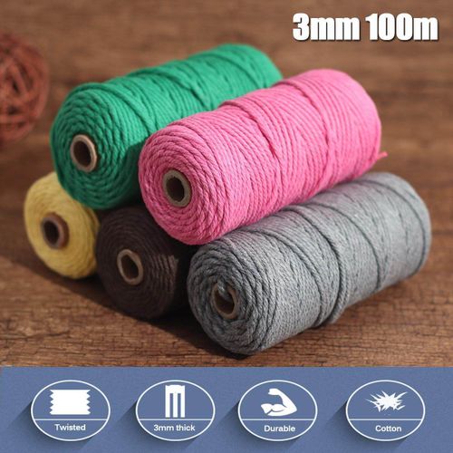 5 3mm 100m Cotton Twisted Cord Rope Natural Macrame String DIY Craft grey