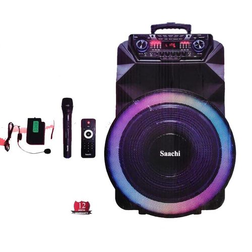 Saachi rofessional Outdoor Trolly Speaker Bluetooth/TWS/FM/LED Bundle With Wireless Mic