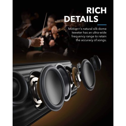 Anker Soundcore Motion+ Bluetooth Speaker with Hi-Res 30W Audio, BassUp, Extended Bass and Treble, Wireless HIFI Portable Speaker with App, Customizable EQ, 12-Hour Playtime, IPX7 Waterproof, and USB-C - Black