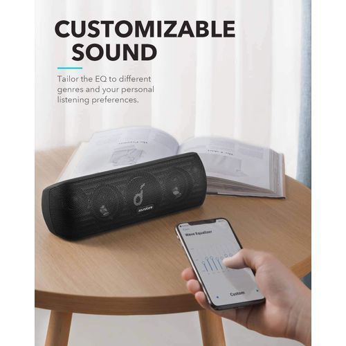 Anker Soundcore Motion+ Bluetooth Speaker with Hi-Res 30W Audio, BassUp, Extended Bass and Treble, Wireless HIFI Portable Speaker with App, Customizable EQ, 12-Hour Playtime, IPX7 Waterproof, and USB-C - Black