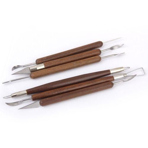 Pottery Clay Sculpture Carving Modeling Tools Wooden Handle