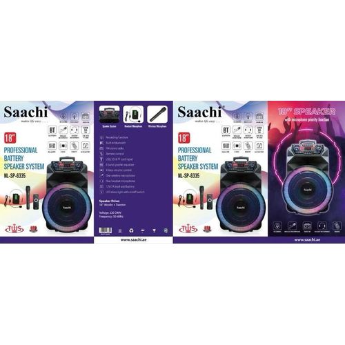 Saachi Professional Outdoor Trolly Speaker Bluetooth/TWS/FM/LED Bundle With Wireless Mic (1 YR WRTY)