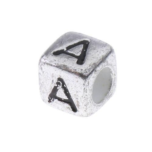 100x Assorted Metallic Acrylic Alphabets Letter Cube Beads Pony Silver