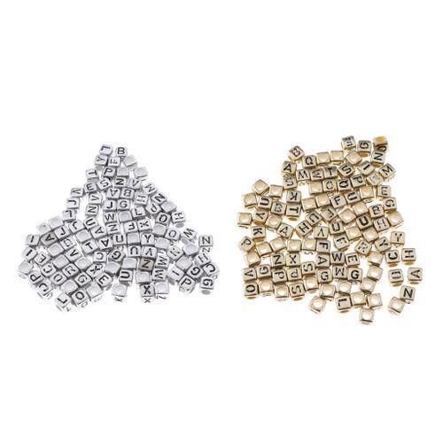 100x Assorted Metallic Acrylic Alphabets Letter Cube Beads Pony Silver