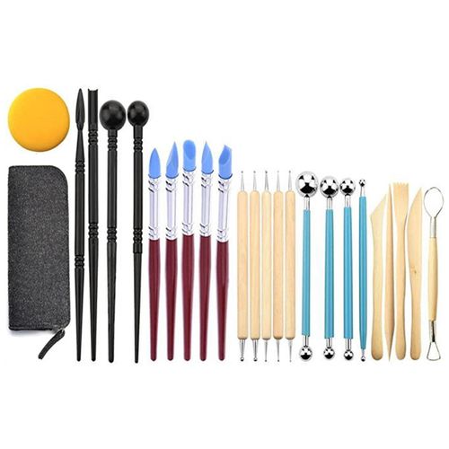 25pcs Polymer Clay Tools Modeling Clay Sculpting Tools Kit Ceramic Pottery Carving Tools Including Double Ended Dotting Tools Ball Stylus Tools Clay Tools Rubber Tip Pens Plastic Stylus Sponge Storage Bag NO5112