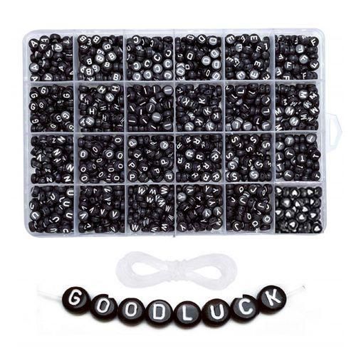 1850Pack 4x7mm Round Alphabet Letter Beads Disc Bead Kit Jewelry Black