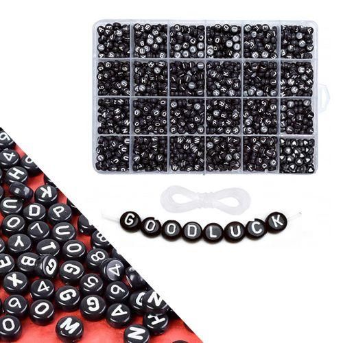 1850Pack 4x7mm Round Alphabet Letter Beads Disc Bead Kit Jewelry Black