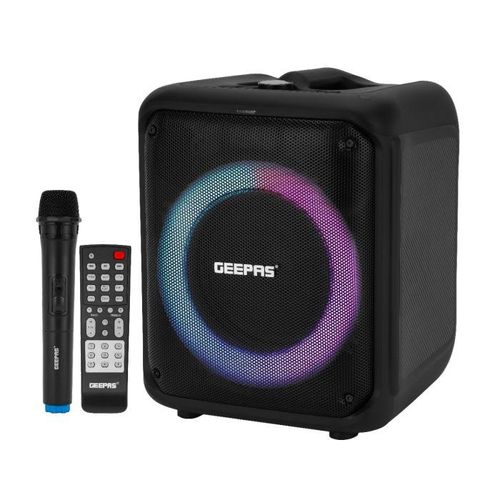 Geepas Rechargeable Party Speaker Bluetooth,TWS Function and FM Radio Lightweight and Portable Design, With Color Control LED Light Multiple Mode Selections and Menu Function-Black