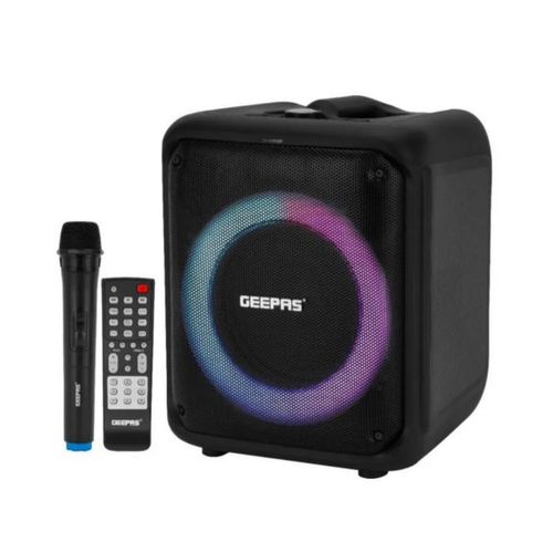 Geepas Rechargeable Party Speaker Bluetooth,TWS Function and FM Radio Lightweight and Portable Design, With Color Control LED Light Multiple Mode Selections and Menu Function-Black