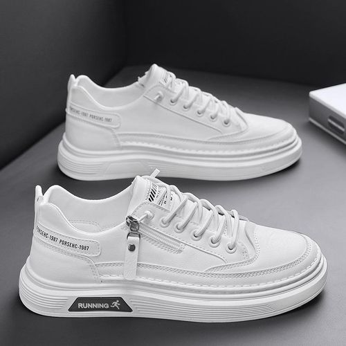 Fall 2024 New Men's Sneakers Zipper Student White Shoes Lightweight Comfortable Wear-Resistant Durable Casual Shoes