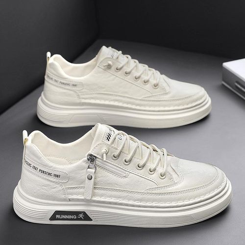 Fall 2024 New Men's Sneakers Zipper Student White Shoes Lightweight Comfortable Wear-Resistant Durable Casual Shoes