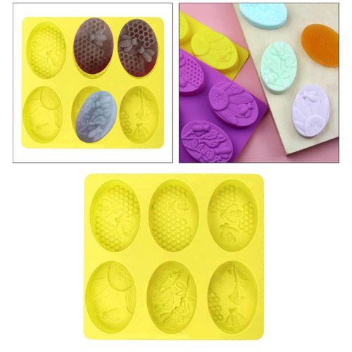 Oval Bee Silicone Molds for Soap, 6 Cavity Honeybee Bar Soap Yellow