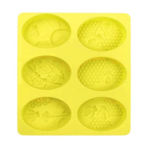 Oval Bee Silicone Molds for Soap, 6 Cavity Honeybee Bar Soap Yellow