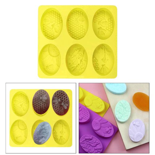 Oval Bee Silicone Molds for Soap, 6 Cavity Honeybee Bar Soap Yellow