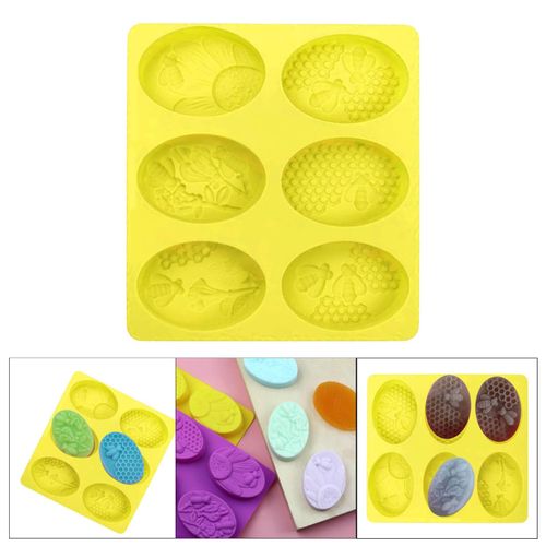 Oval Bee Silicone Molds for Soap, 6 Cavity Honeybee Bar Soap Yellow