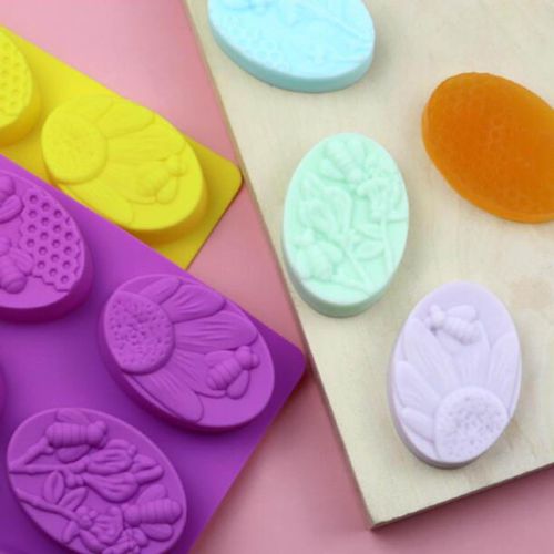 Oval Bee Silicone Molds for Soap, 6 Cavity Honeybee Bar Soap Yellow