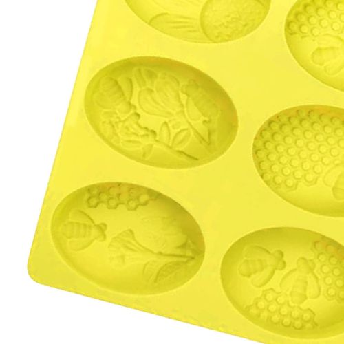 Oval Bee Silicone Molds for Soap, 6 Cavity Honeybee Bar Soap Yellow