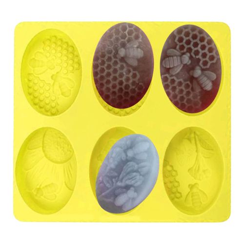 Oval Bee Silicone Molds for Soap, 6 Cavity Honeybee Bar Soap Yellow