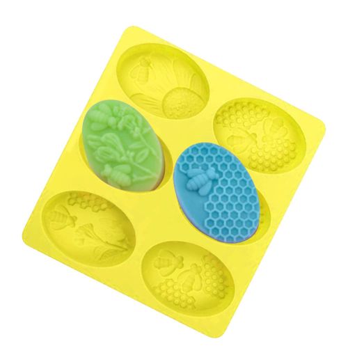 Oval Bee Silicone Molds for Soap, 6 Cavity Honeybee Bar Soap Yellow