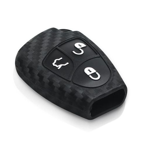 KEYYOU Carbon Fiber Remote Car Key Silicone Case Cover Protector For Mercedes-Benz B C E ML S CLK CL Fob 3 Buttons Keyless Entry-