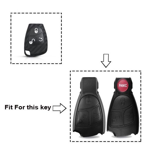 KEYYOU Carbon Fiber Remote Car Key Silicone Case Cover Protector For Mercedes-Benz B C E ML S CLK CL Fob 3 Buttons Keyless Entry-