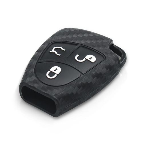 KEYYOU Carbon Fiber Remote Car Key Silicone Case Cover Protector For Mercedes-Benz B C E ML S CLK CL Fob 3 Buttons Keyless Entry-