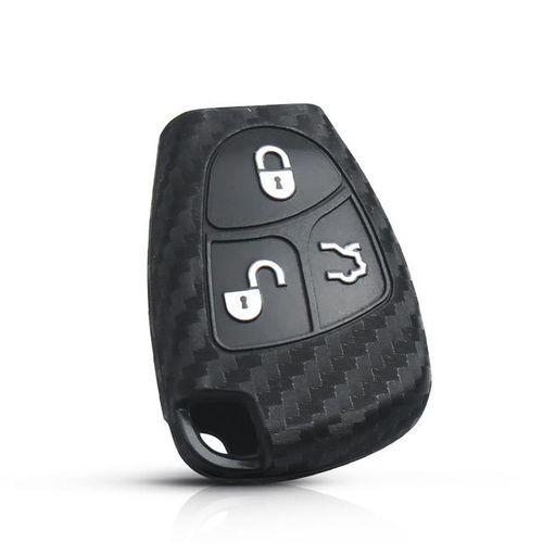 KEYYOU Carbon Fiber Remote Car Key Silicone Case Cover Protector For Mercedes-Benz B C E ML S CLK CL Fob 3 Buttons Keyless Entry-