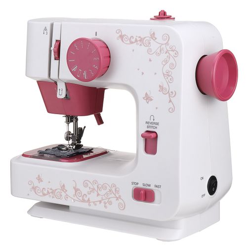 Electric Sewing Machine 12 Stitches Portable Household DIY 2-Speed Foot Pedal US plug-white-pink