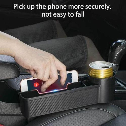 Durable Auto Console Side Storage Box With Cup Holder Lightweight Car Seat Gap Storage Box Large Capacity Car Supplies