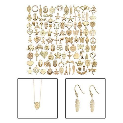 Assorted 100 Pcs Wholesale  Metal Pendants, Alloy Mixed Charms Gold