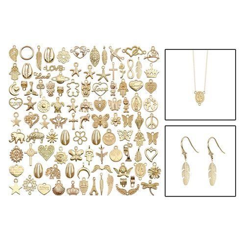 Assorted 100 Pcs Wholesale  Metal Pendants, Alloy Mixed Charms Gold