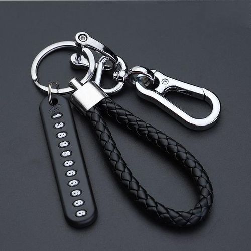 Anti-Lost Keychain with Phone Number Strip Weave Rope Pendant Key Holder Stainless Steel Car Keyfob KeyRing for Men Women Gifts-01_black