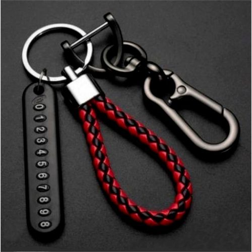 Anti-Lost Keychain with Phone Number Strip Weave Rope Pendant Key Holder Stainless Steel Car Keyfob KeyRing for Men Women Gifts-01_black