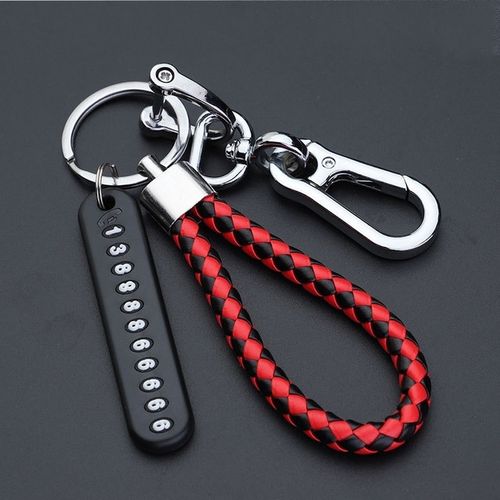 Anti-Lost Keychain with Phone Number Strip Weave Rope Pendant Key Holder Stainless Steel Car Keyfob KeyRing for Men Women Gifts-01_black