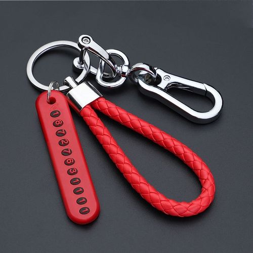 Anti-Lost Keychain with Phone Number Strip Weave Rope Pendant Key Holder Stainless Steel Car Keyfob KeyRing for Men Women Gifts-01_black
