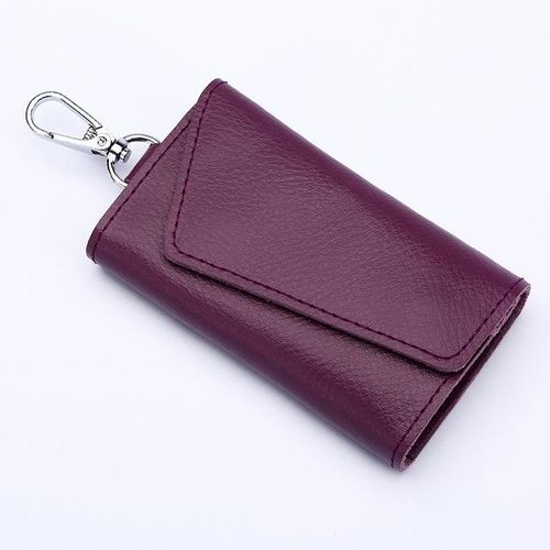 Keychain Men Women Key Holder Organizer Pouch Cow Split Car Key Wallet Housekeeper Key Case Mini Bag-Purple_WHITE