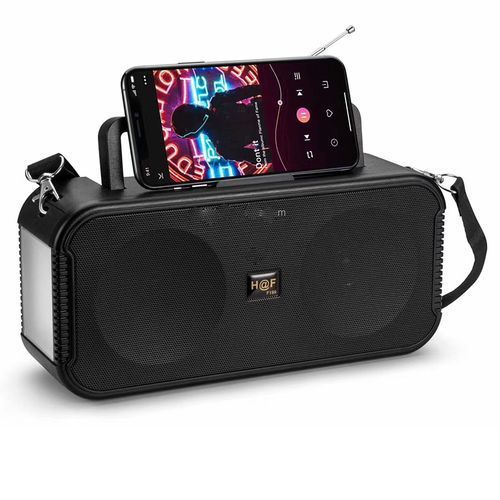 Hf Rechargeable Solar FM/SD Bluetooth Speaker With Solar Panel - Black