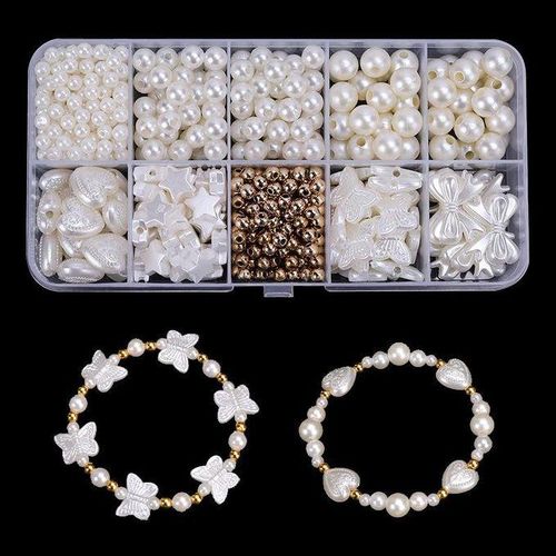 520PCs Imitation Pearl Scattered Beads Set Shell Pearls Beaded Bracelet String Beads Ornament Accessories